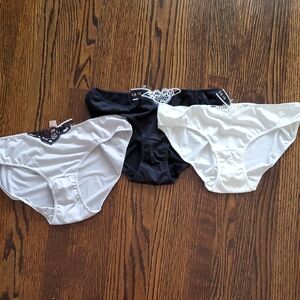 Womens' Lace-Trim Bikinis - Black, Ivory And Grey